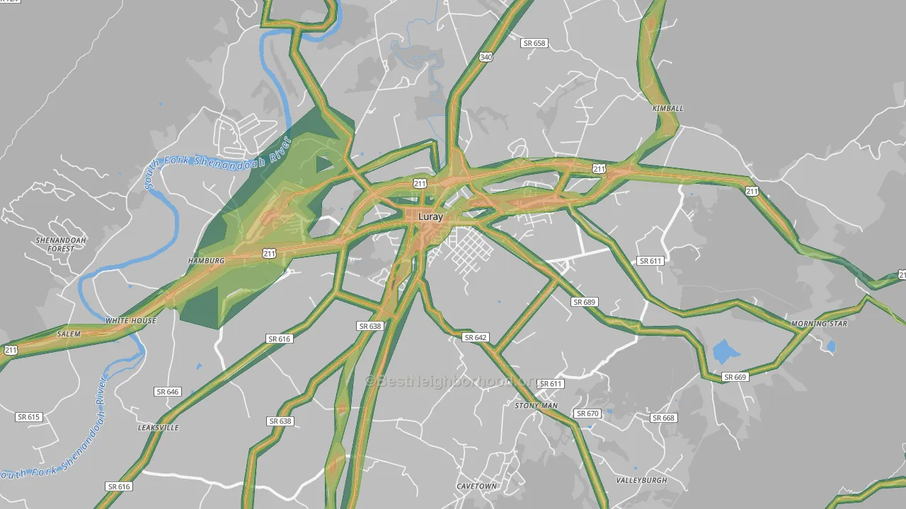 Luray, VA Map of Noise Levels in Luray