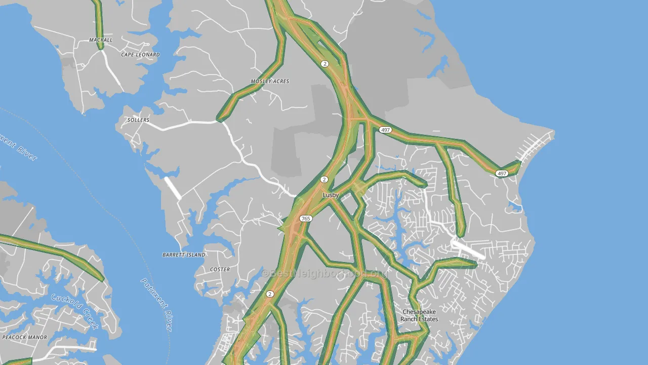 Lusby, MD Map of Noise Levels in Lusby