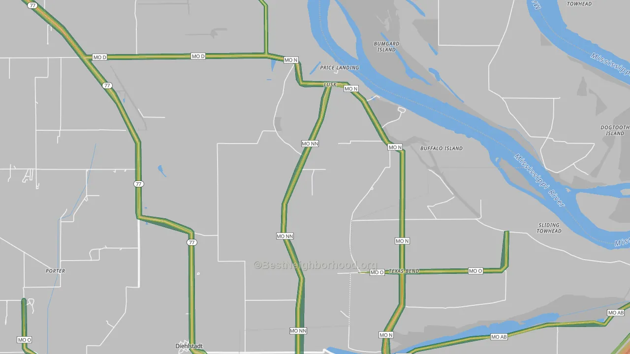 Lusk, MO Map of Noise Levels in Lusk