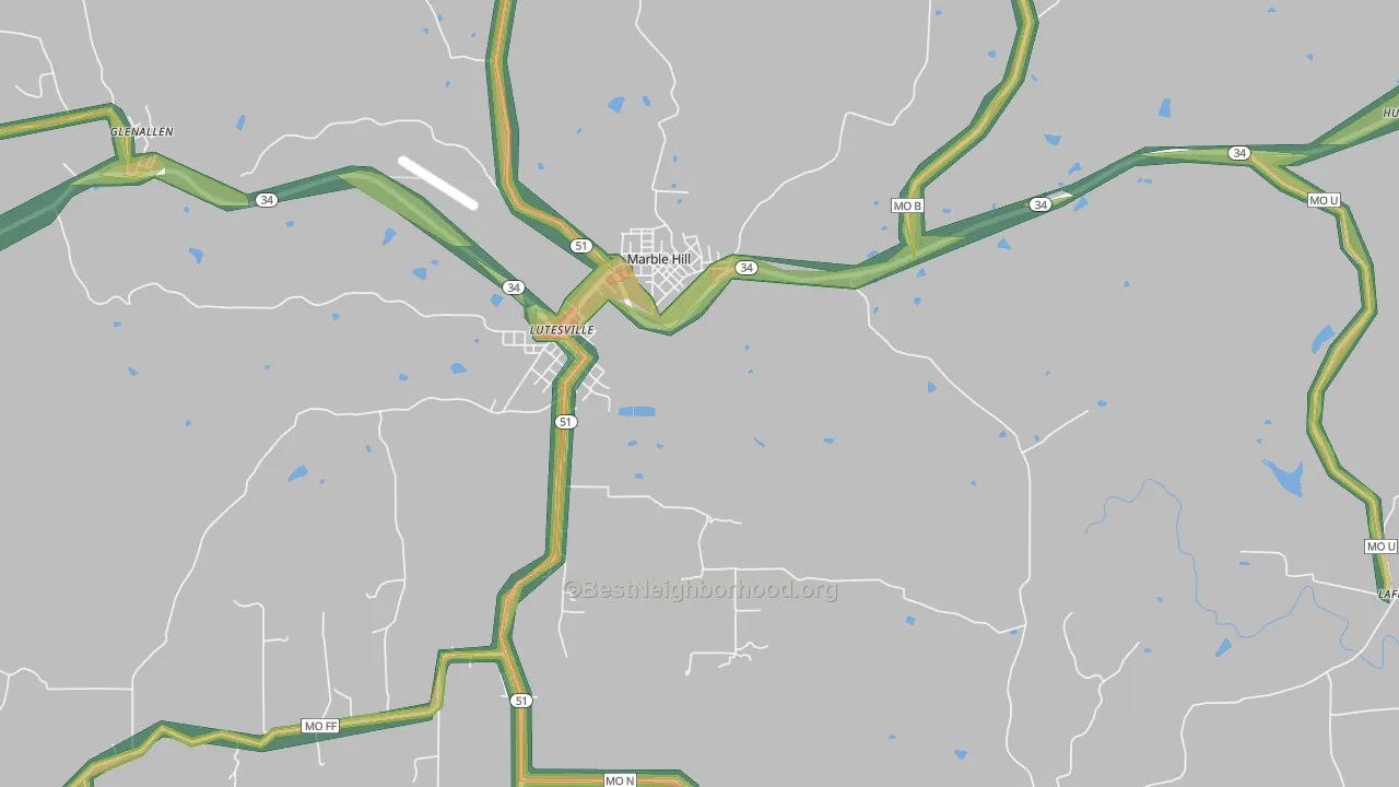 Lutesville, MO Map of Noise Levels in Lutesville