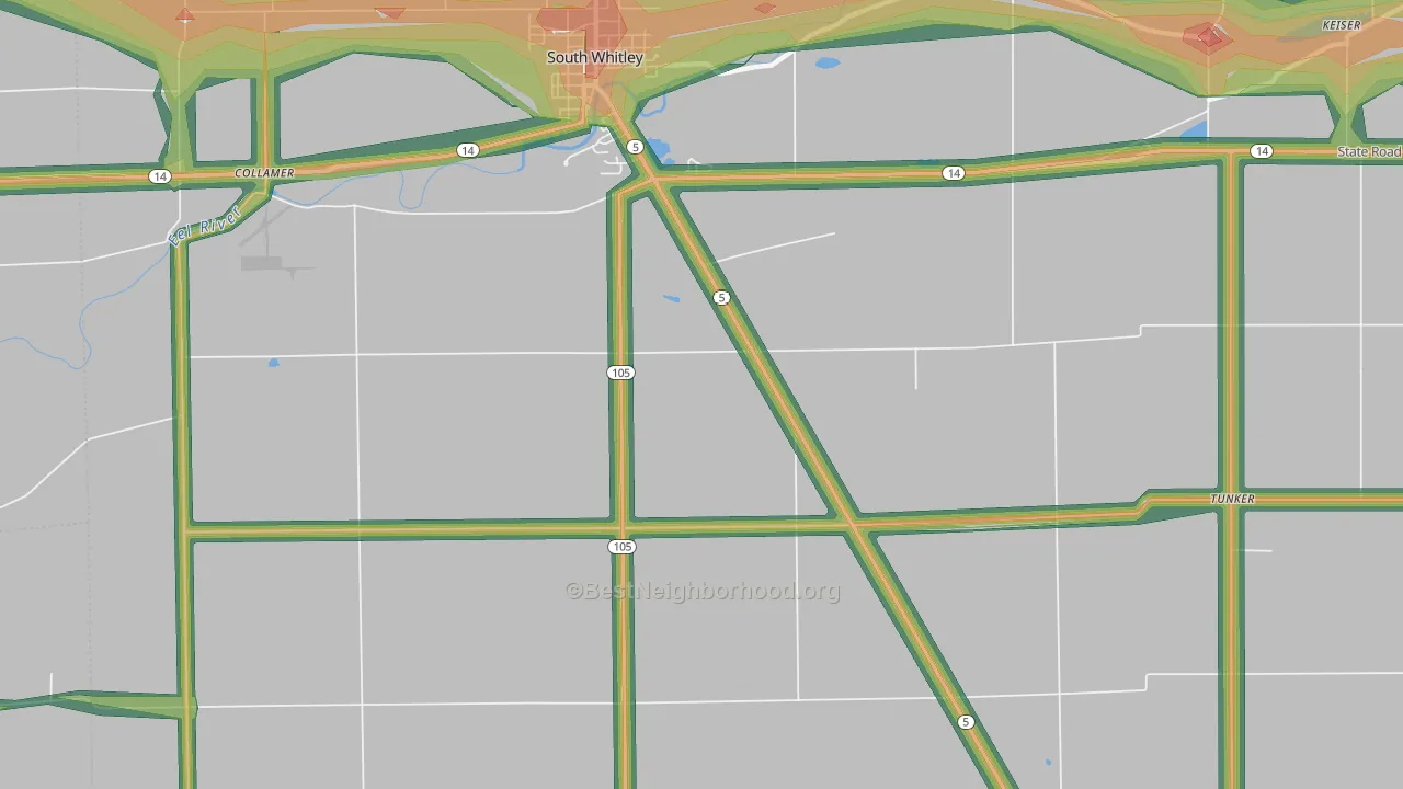 Luther, IN Map of Noise Levels in Luther