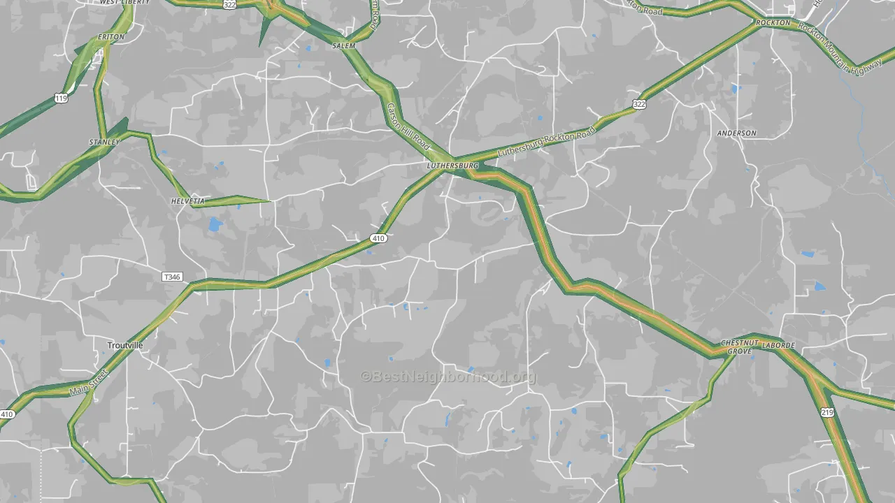 Luthersburg, PA Map of Noise Levels in Luthersburg