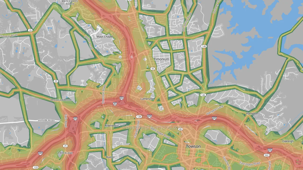 Lutherville, MD Map of Noise Levels in Lutherville