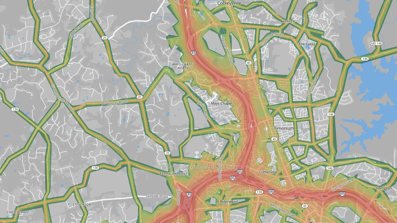 Lutherville-Timonium, MD Map of Noise Levels in Lutherville-Timonium