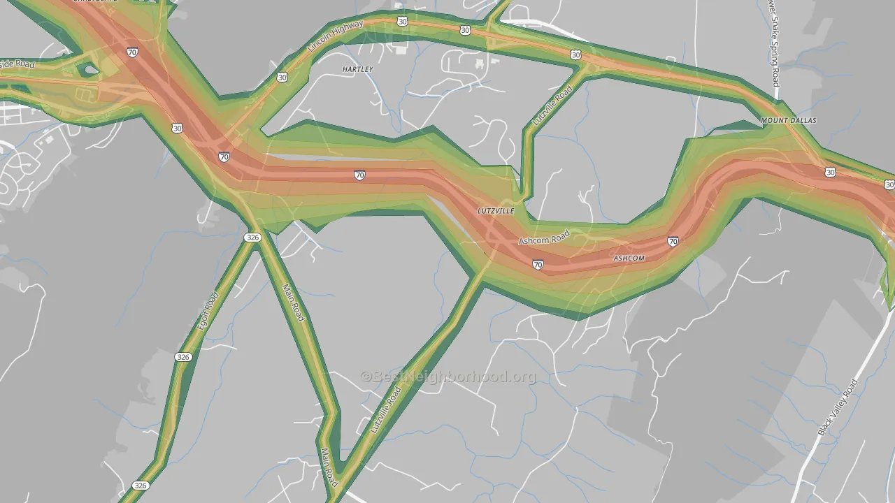 Lutzville, PA Map of Noise Levels in Lutzville