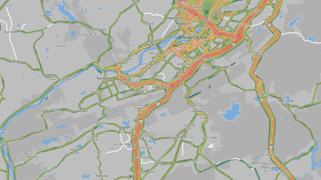 Luzerne County, PA Map of Noise Levels in Luzerne County