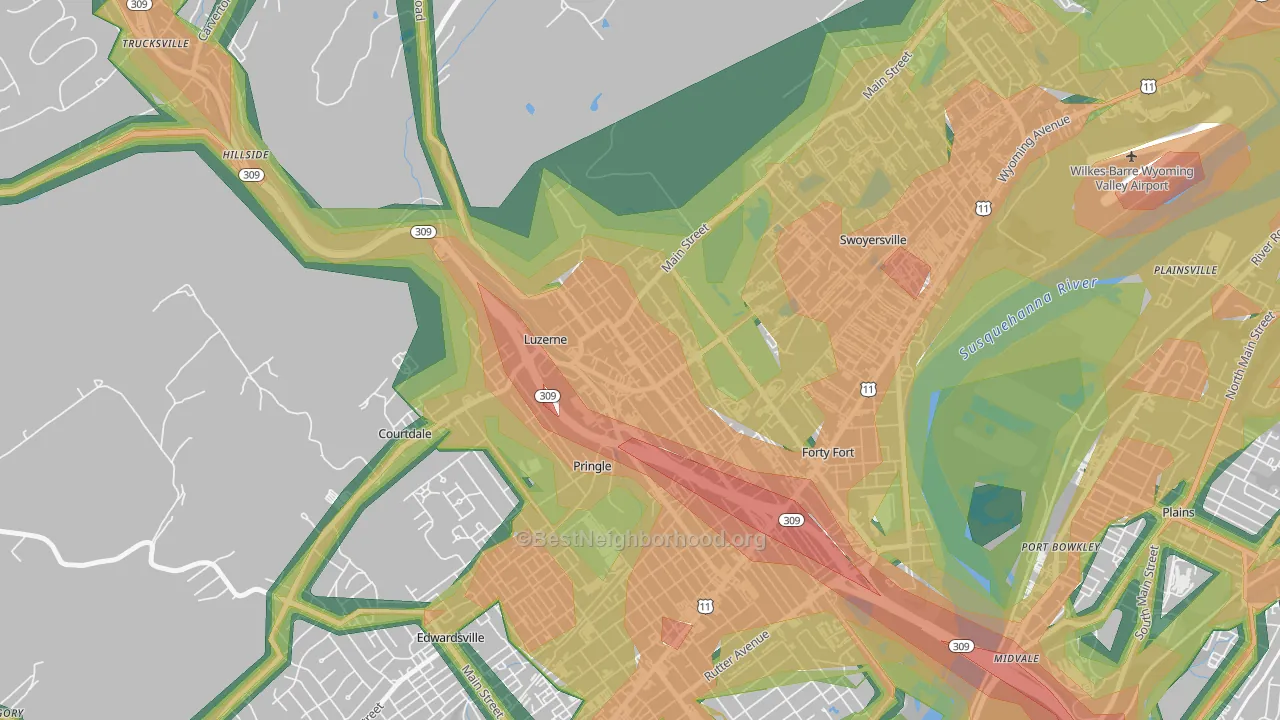 Luzerne, PA Map of Noise Levels in Luzerne