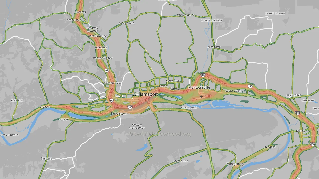 Lycoming County, PA Map of Noise Levels in Lycoming County