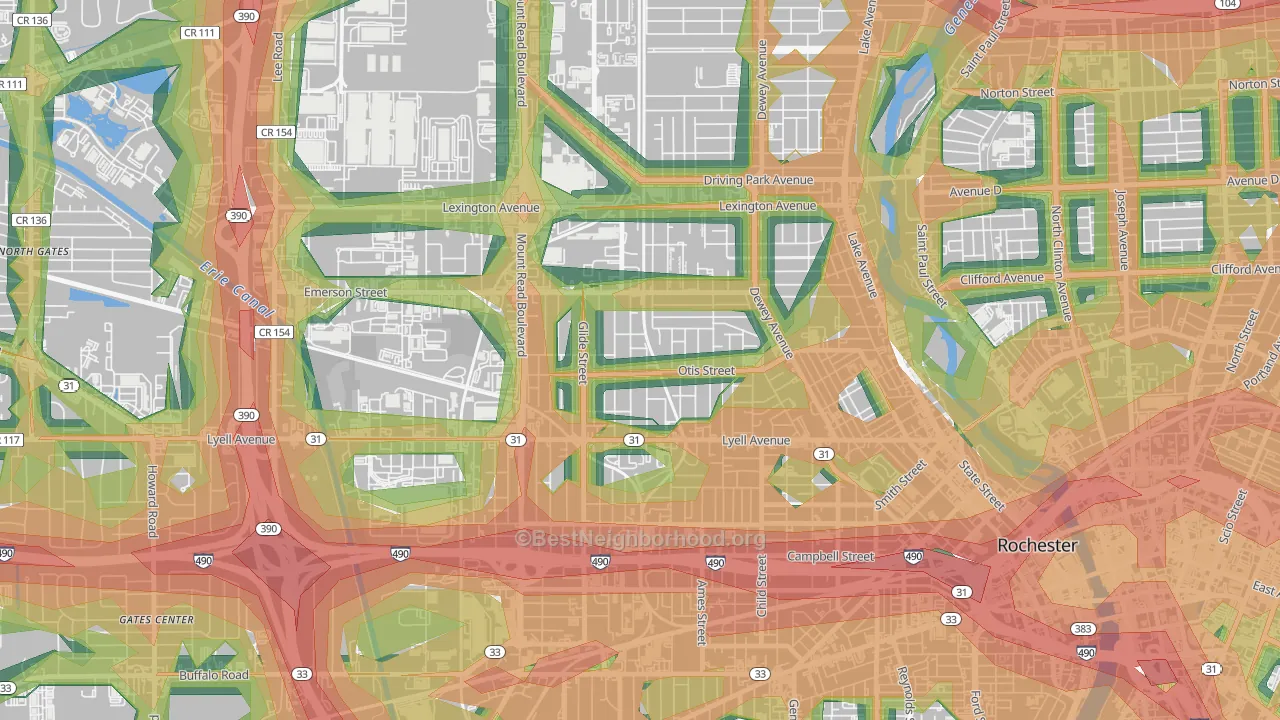 Lyell-Otis, Rochester, NY Map of Noise Levels in Lyell-Otis