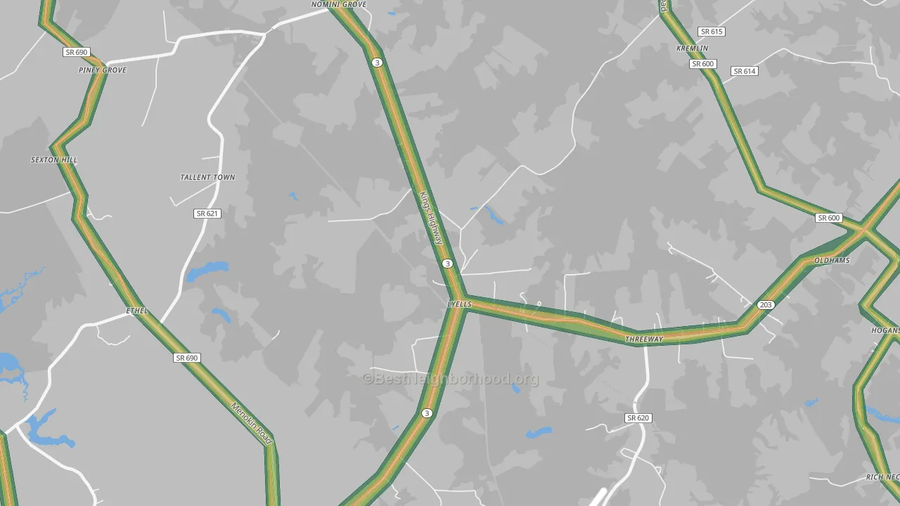 Lyells, VA Map of Noise Levels in Lyells