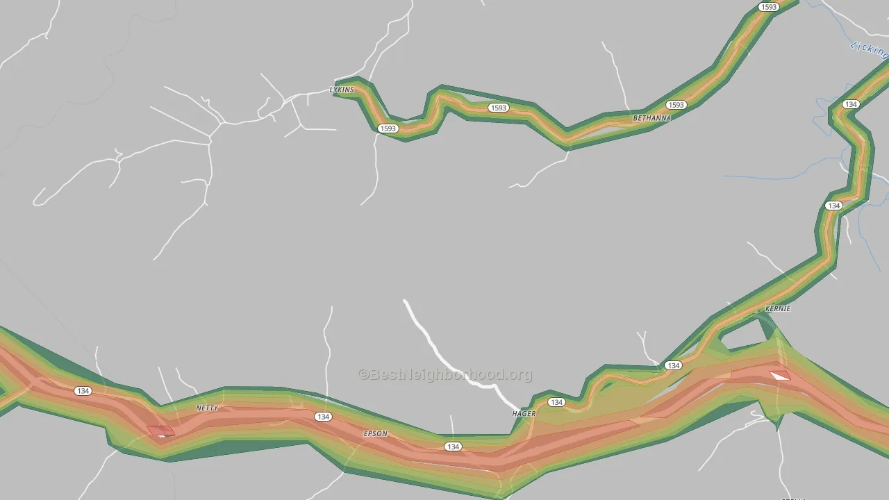 Lykins, KY Map of Noise Levels in Lykins