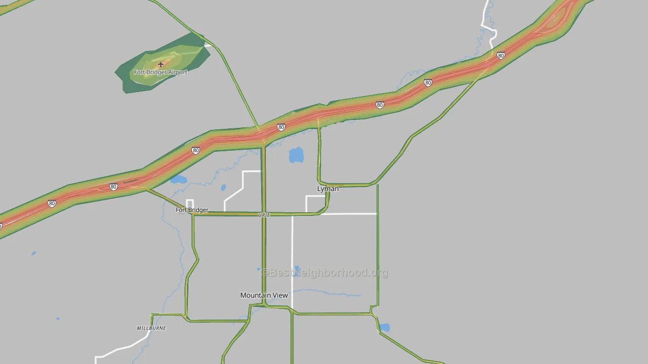 Lyman, WY Map of Noise Levels in Lyman