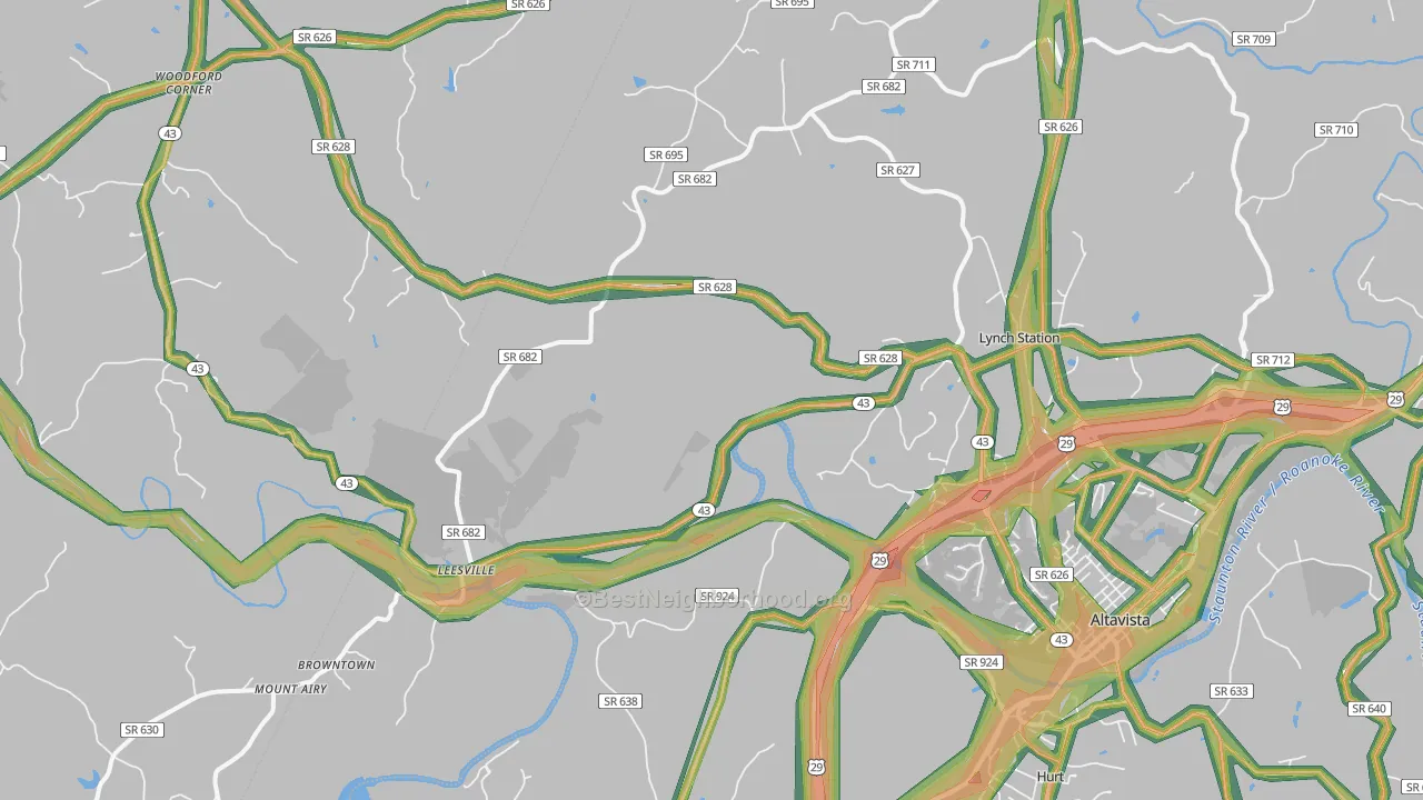 Lynch Station, VA Map of Noise Levels in Lynch Station