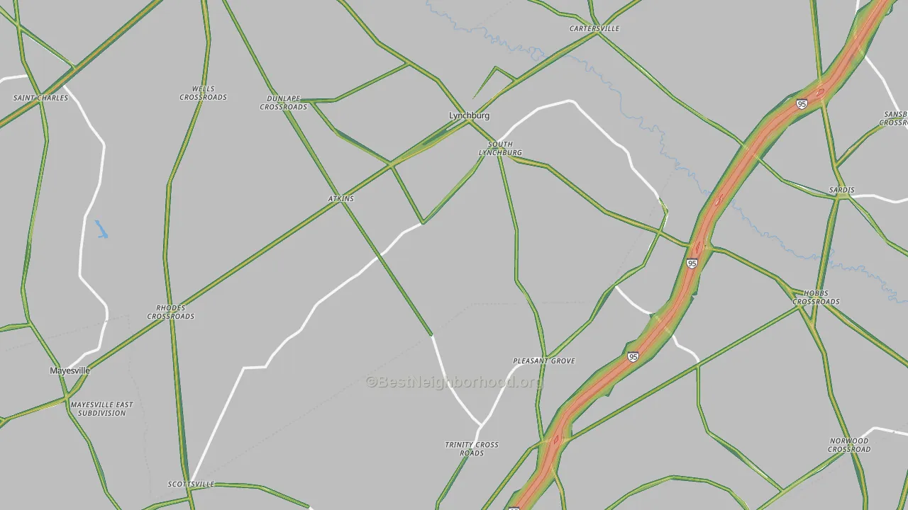Lynchburg, SC Map of Noise Levels in Lynchburg