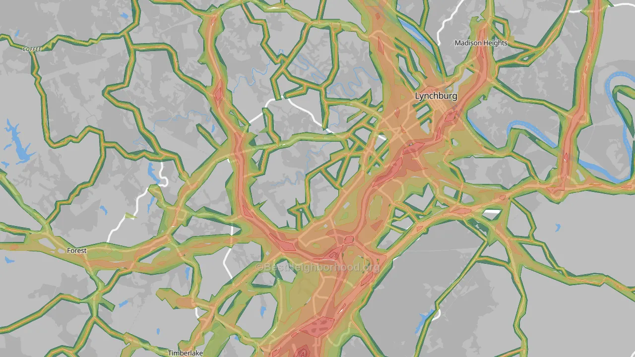 Lynchburg, VA Map of Noise Levels in Lynchburg