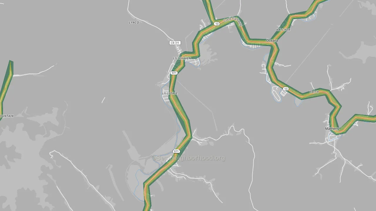 Lynco, WV Map of Noise Levels in Lynco