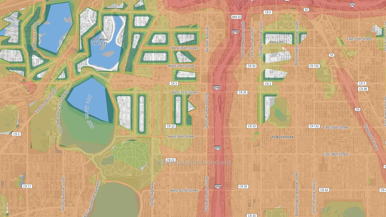 Lyndale, Minneapolis, MN Map of Noise Levels in Lyndale