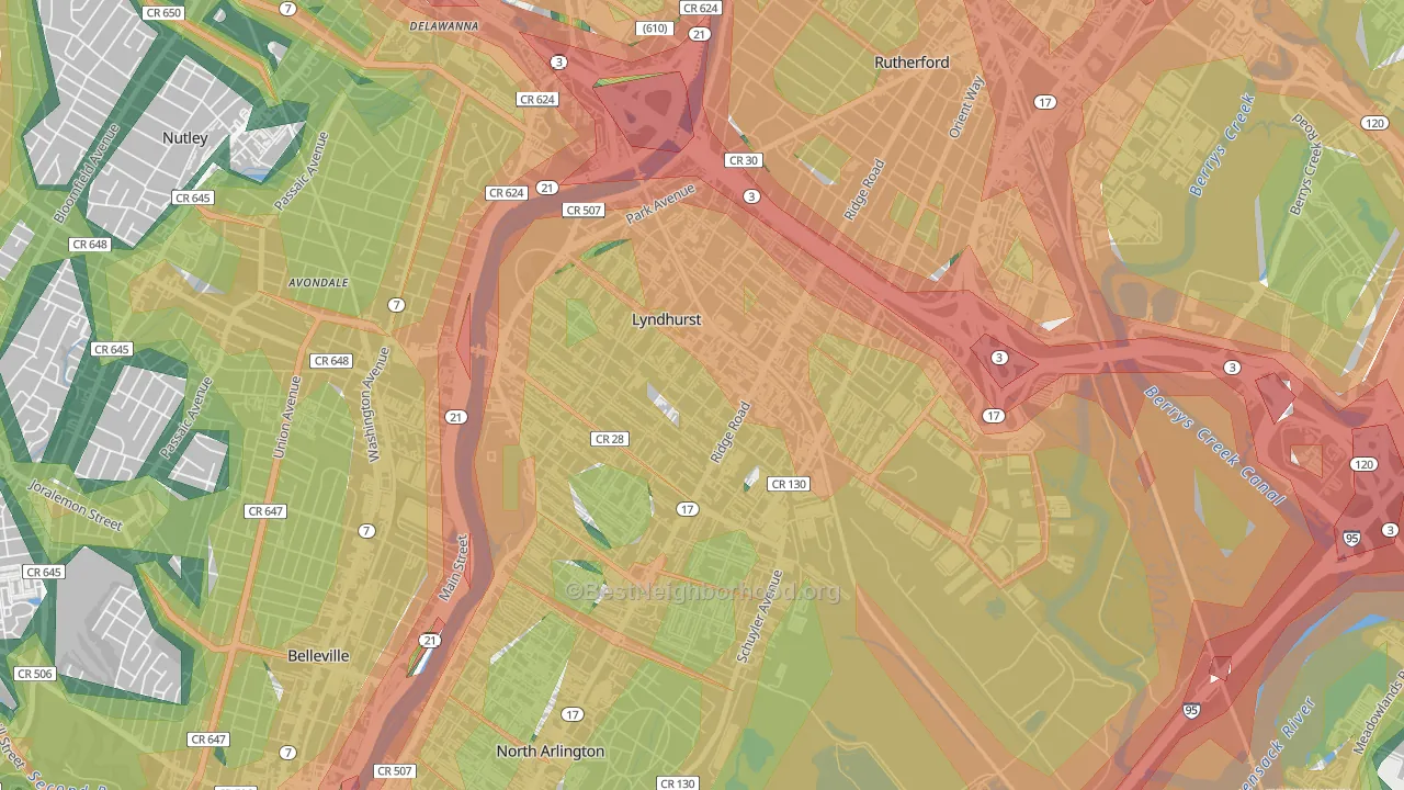 Lyndhurst, NJ Map of Noise Levels in Lyndhurst