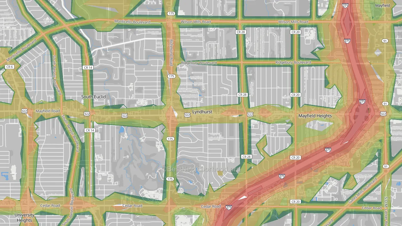 Lyndhurst, OH Map of Noise Levels in Lyndhurst