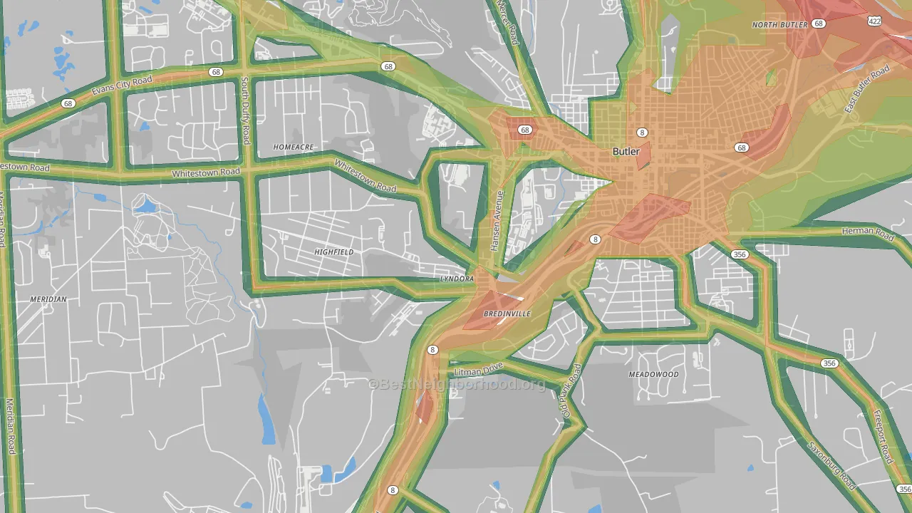 Lyndora, PA Map of Noise Levels in Lyndora