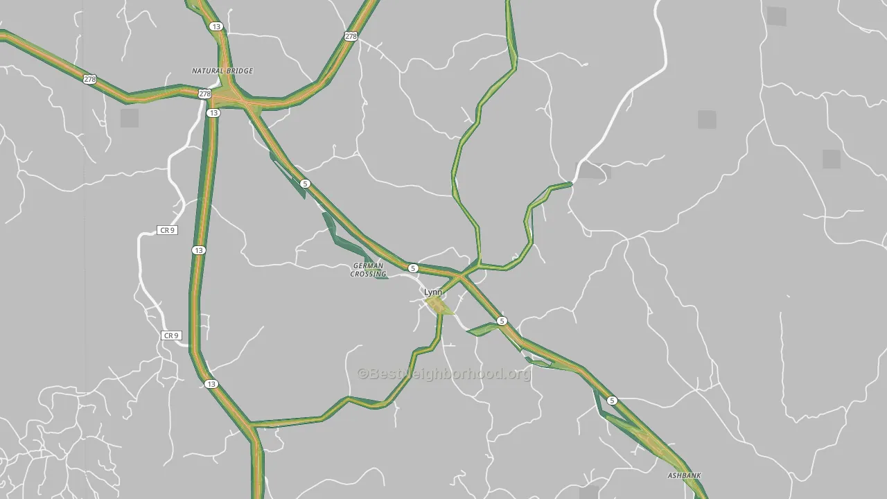 Lynn, AL Map of Noise Levels in Lynn