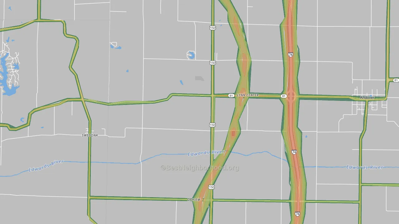 Lynn Center, IL Map of Noise Levels in Lynn Center