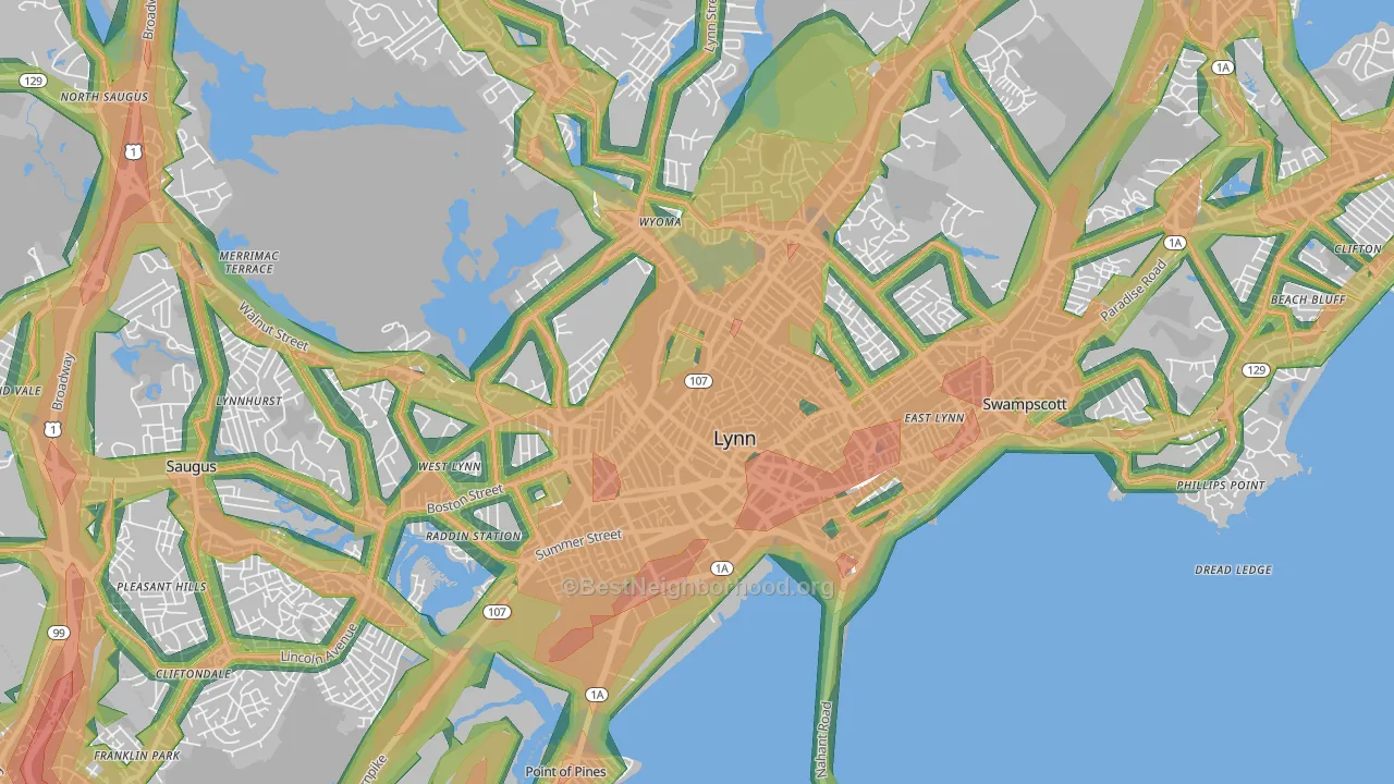 Lynn, MA Map of Noise Levels in Lynn