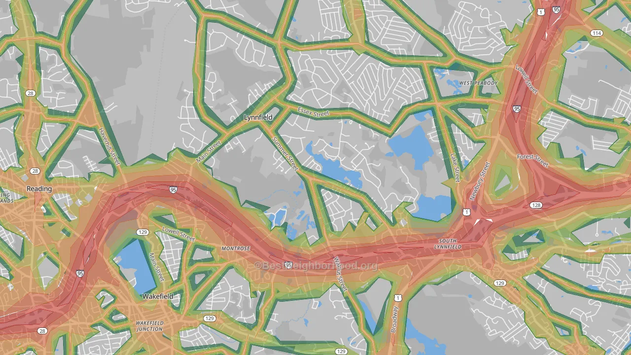Lynnfield, MA Map of Noise Levels in Lynnfield