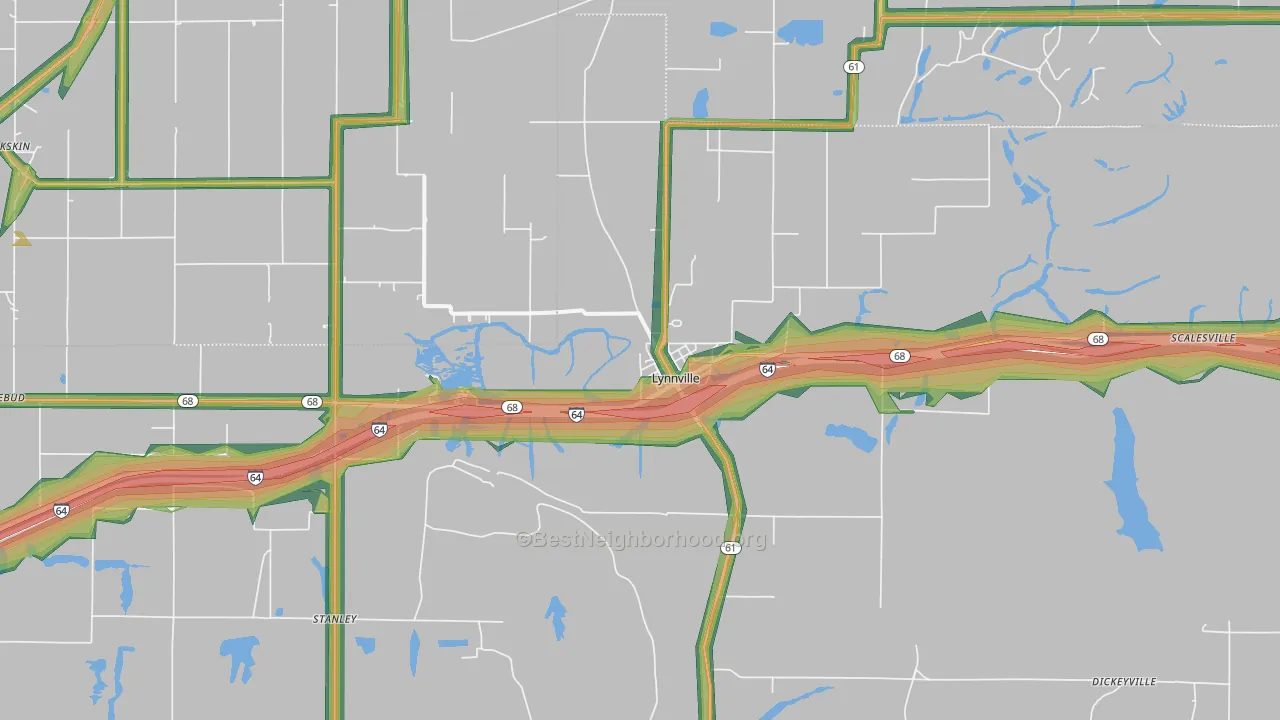 Lynnville, IN Map of Noise Levels in Lynnville