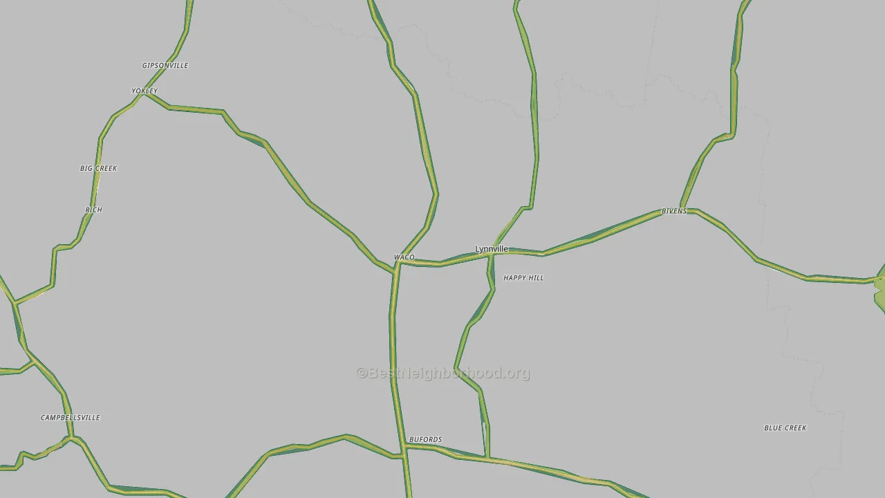 Lynnville, TN Map of Noise Levels in Lynnville