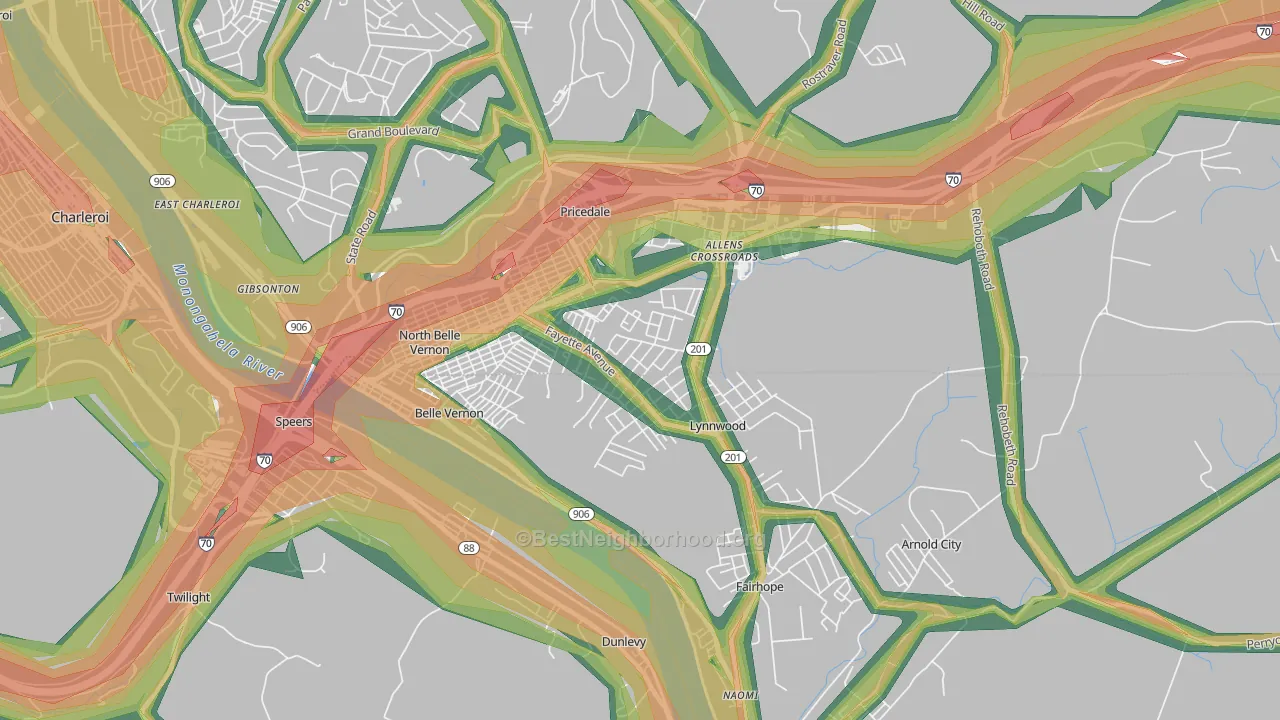 Lynnwood-Pricedale, PA Map of Noise Levels in Lynnwood-Pricedale