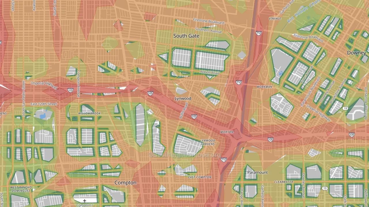 Lynwood, CA Map of Noise Levels in Lynwood