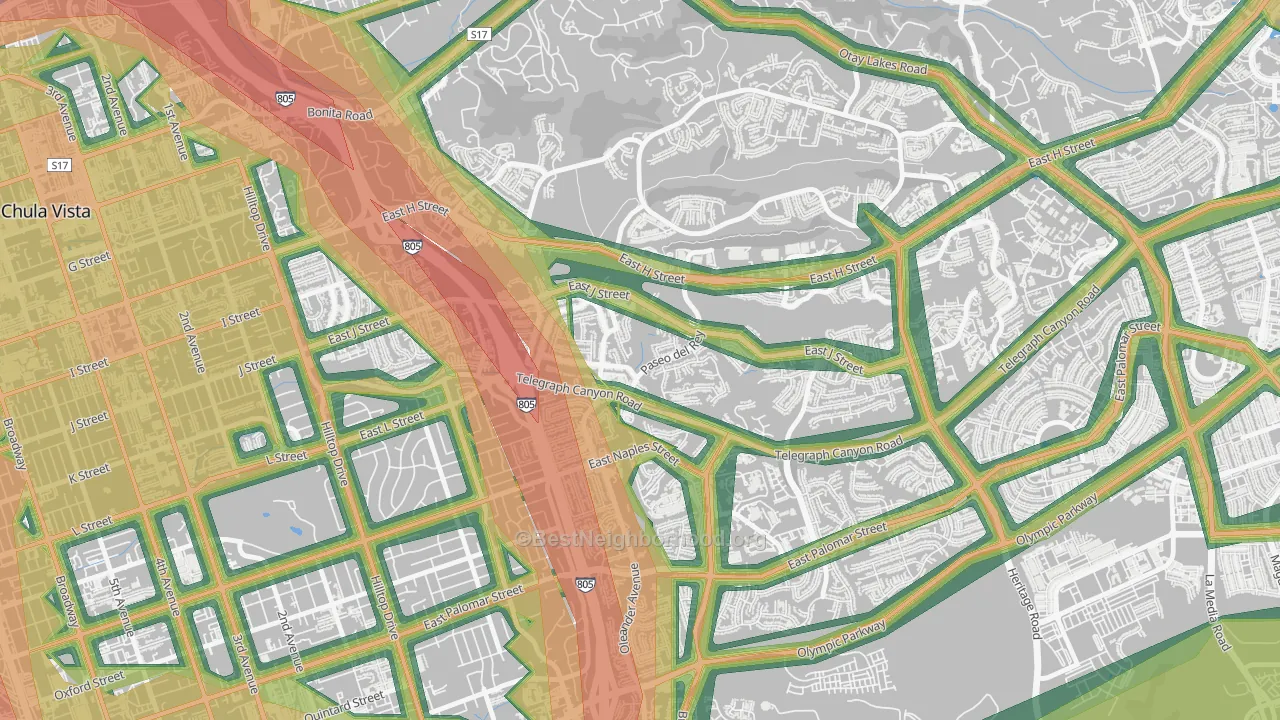 Lynwood Hills, Chula Vista, CA Map of Noise Levels in Lynwood Hills