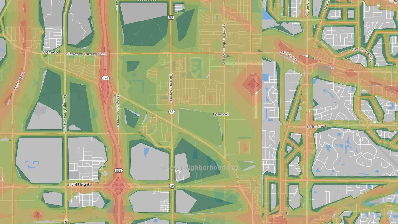 Lynwood, IL Map of Noise Levels in Lynwood