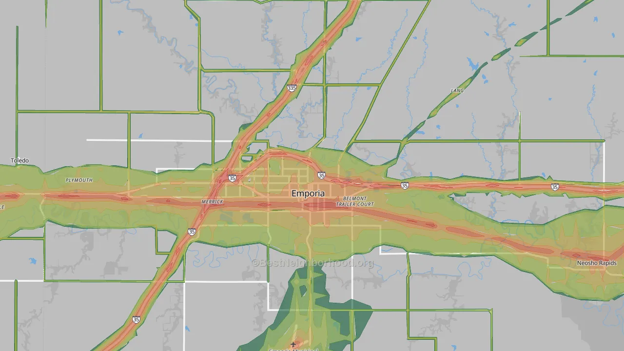 Lyon County, KS Map of Noise Levels in Lyon County