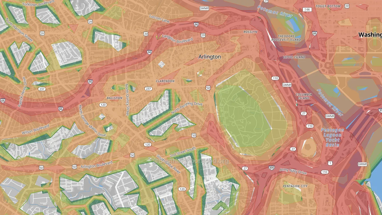 Lyon Park, Arlington, VA Map of Noise Levels in Lyon Park