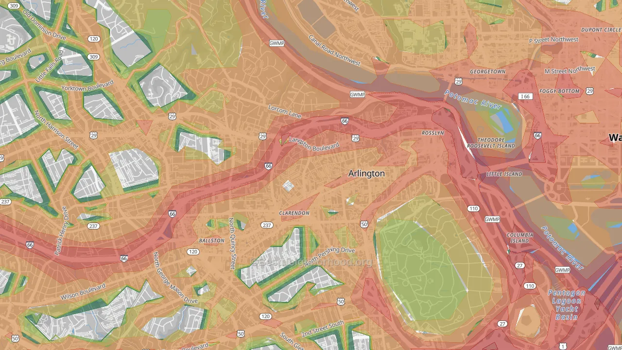 Lyon Village, Arlington, VA Map of Noise Levels in Lyon Village