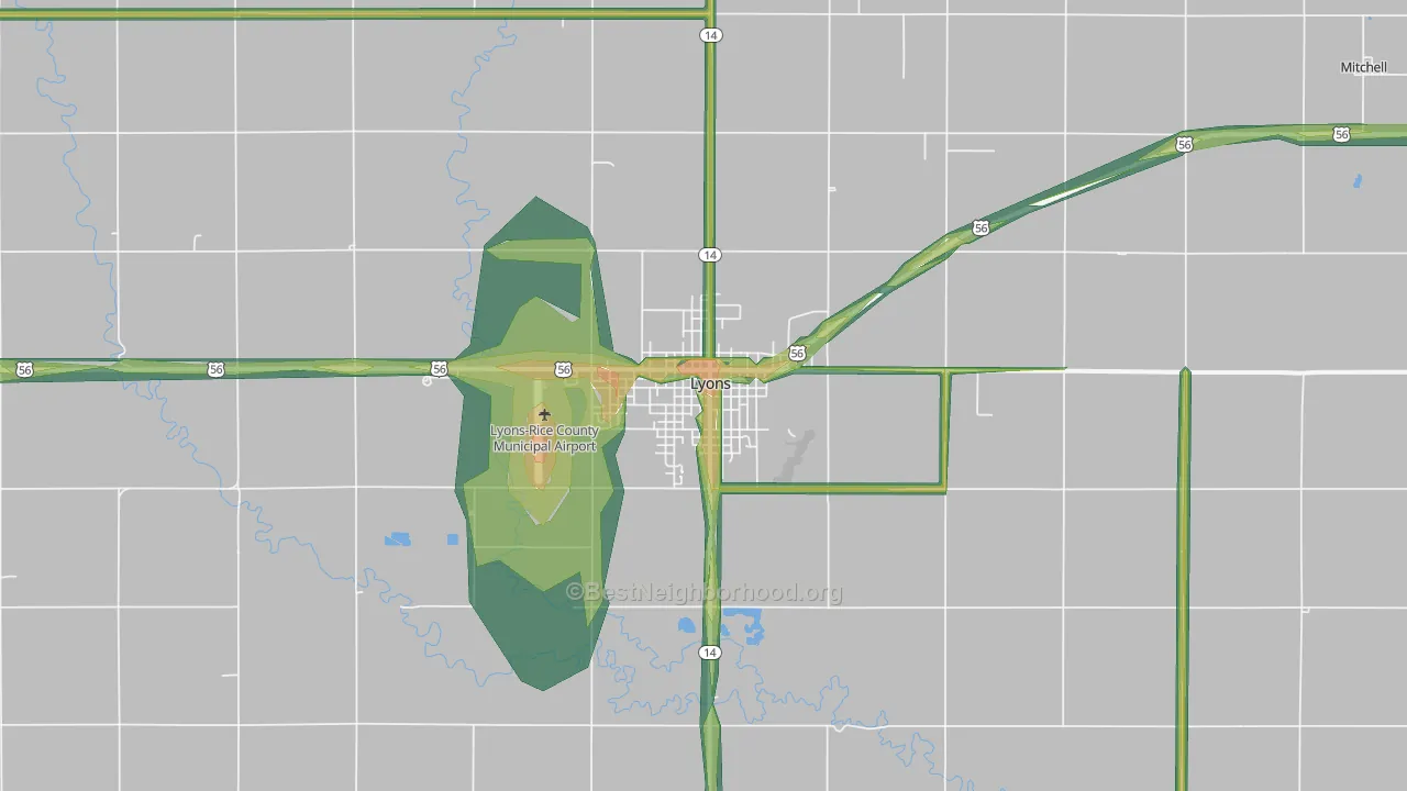 Lyons, KS Map of Noise Levels in Lyons