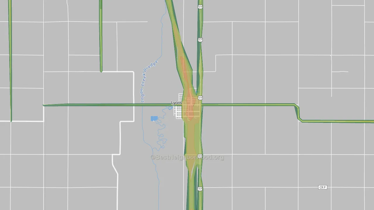 Lyons, NE Map of Noise Levels in Lyons