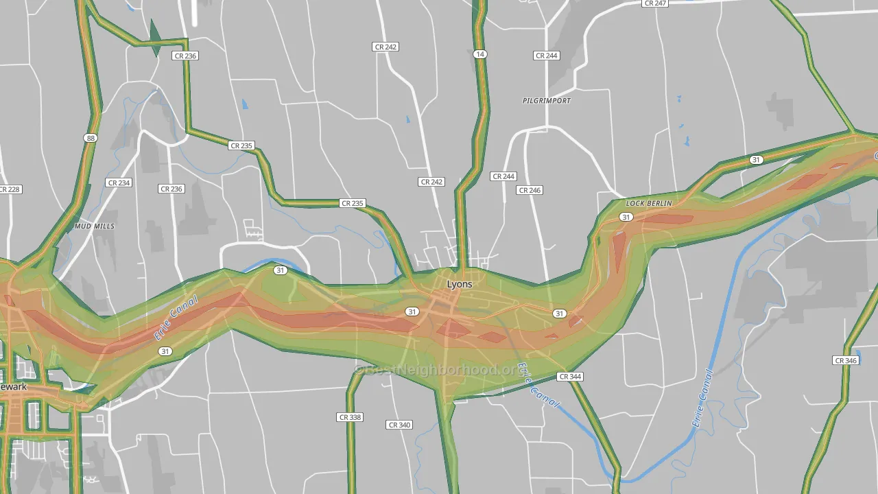 Lyons, NY Map of Noise Levels in Lyons
