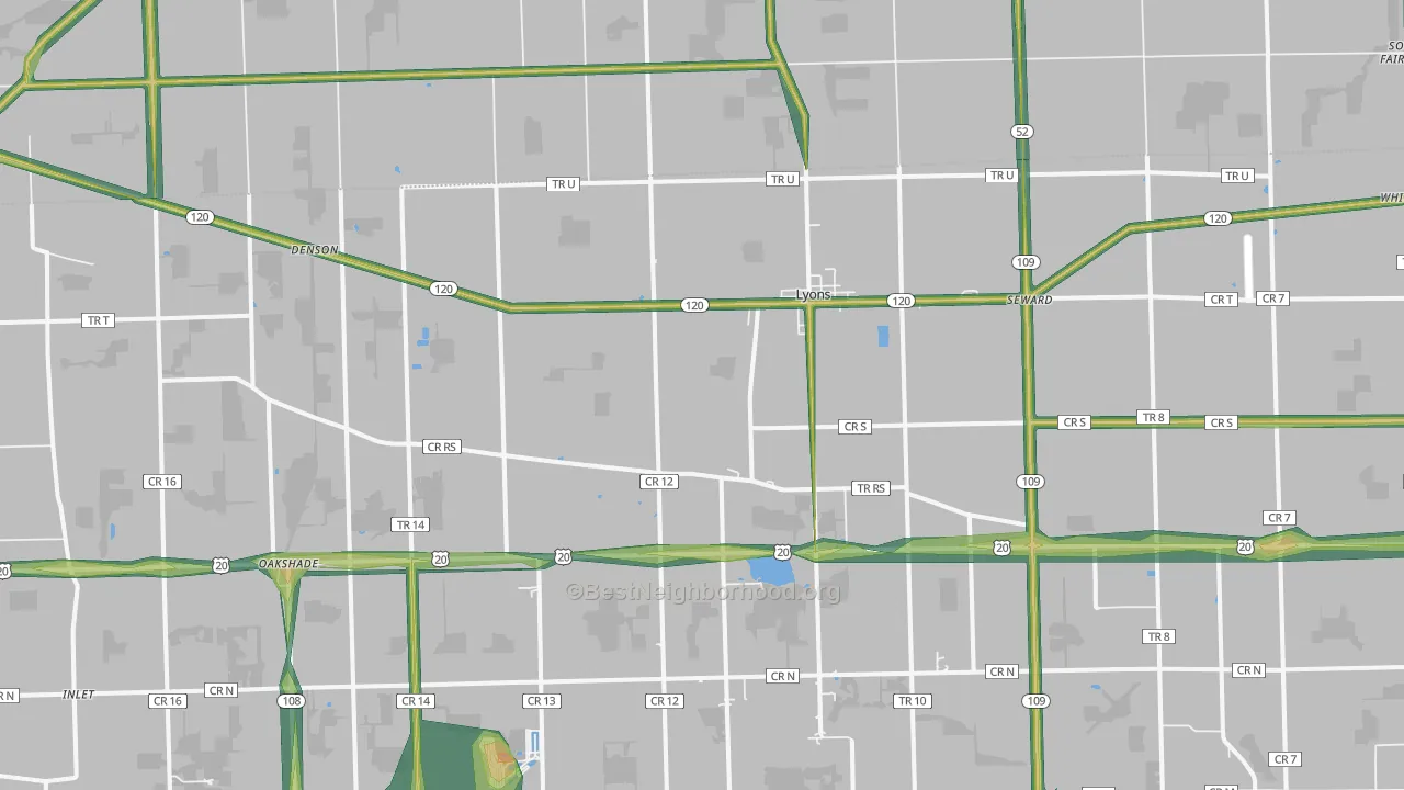 Lyons, OH Map of Noise Levels in Lyons