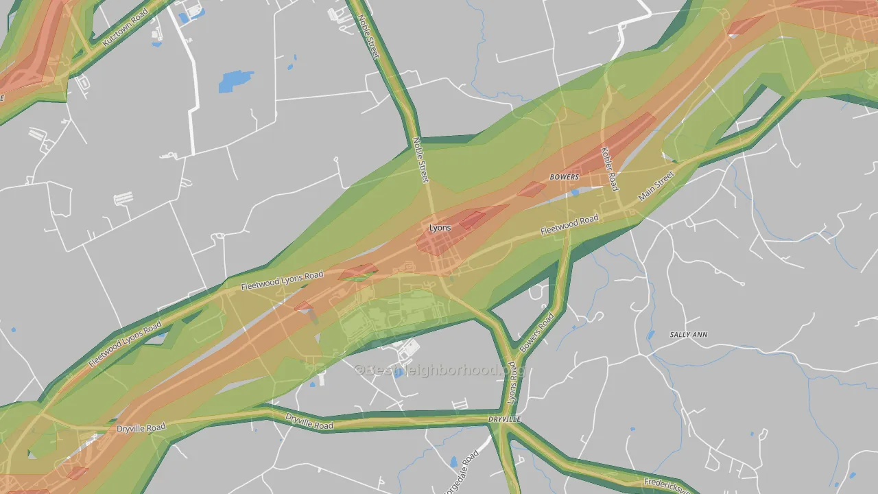 Lyons, PA Map of Noise Levels in Lyons
