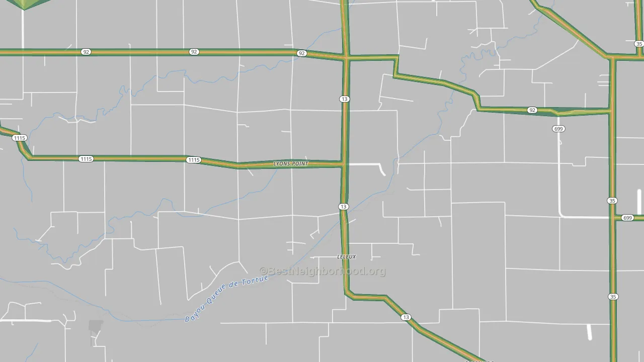 Lyons Point, LA Map of Noise Levels in Lyons Point