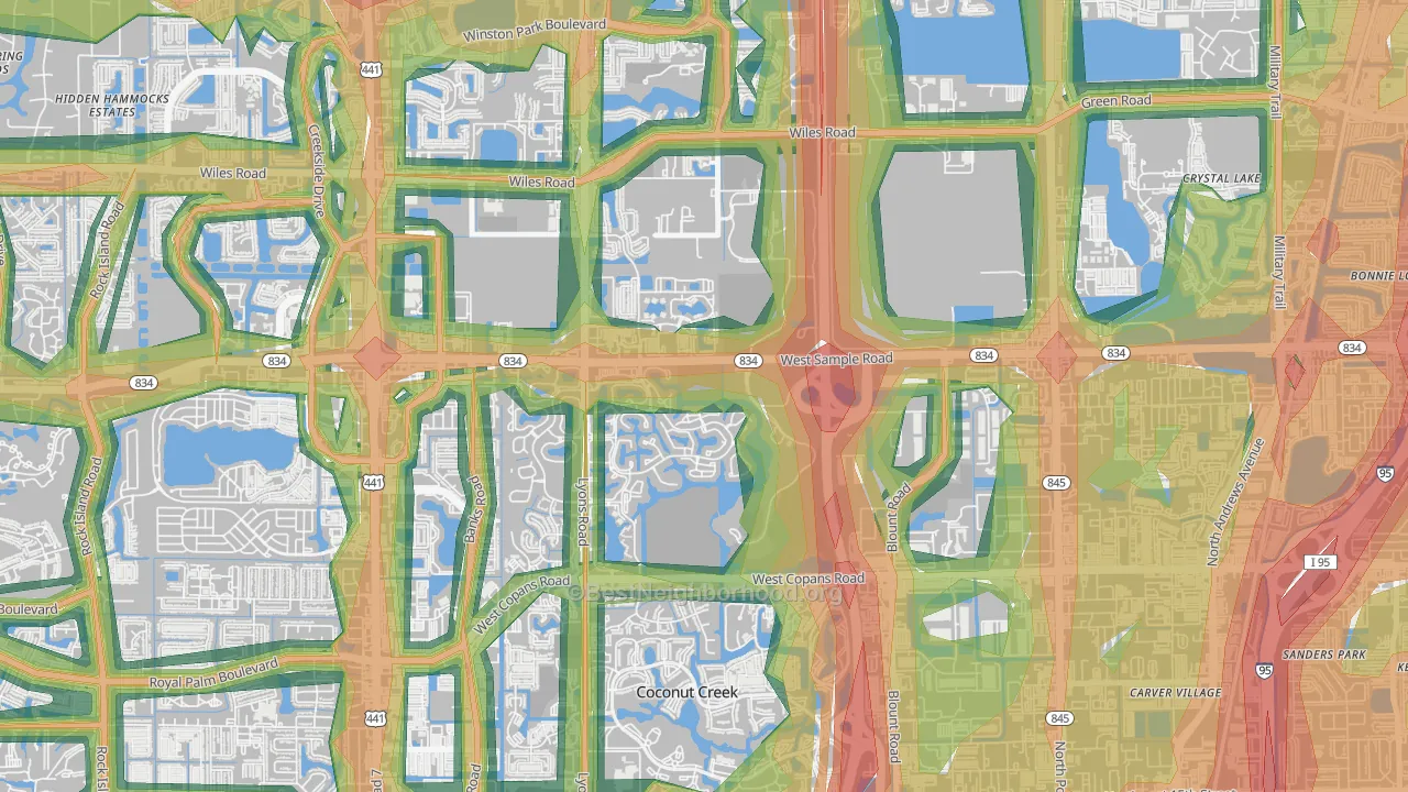Lyons Tradewinds Park, Coconut Creek, FL Map of Noise Levels in Lyons Tradewinds Park