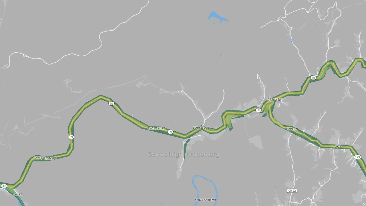 Lyonsville, WV Map of Noise Levels in Lyonsville