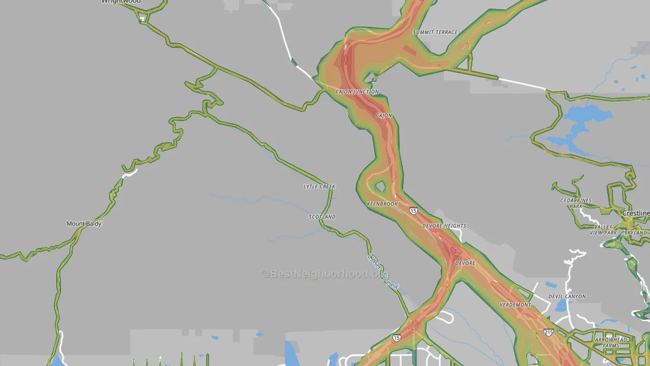Lytle Creek, CA Map of Noise Levels in Lytle Creek