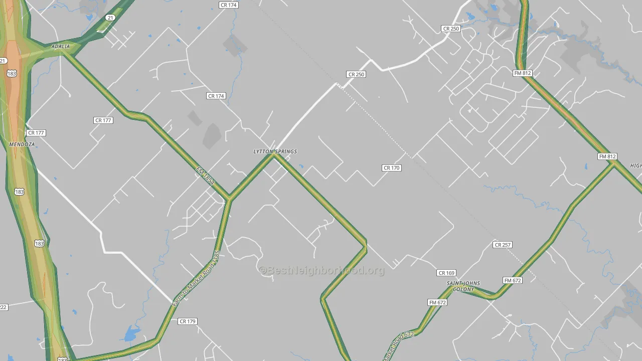 Lytton Springs, TX Map of Noise Levels in Lytton Springs
