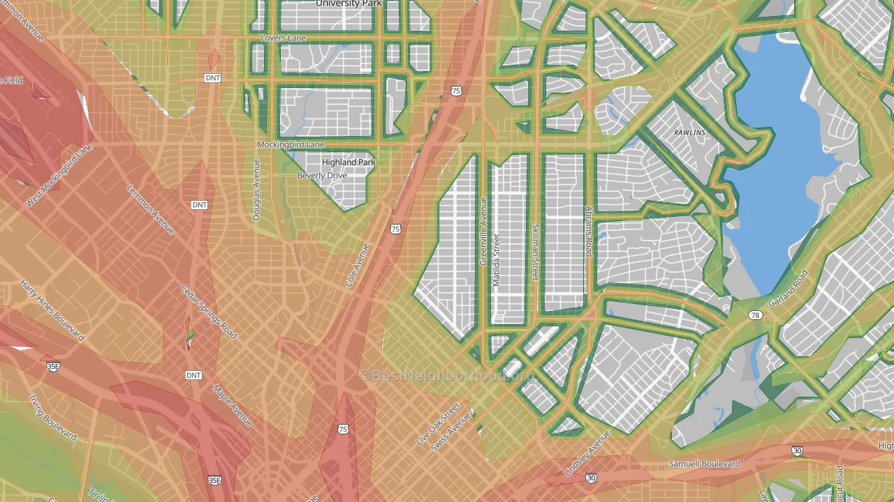 M Streets, Dallas, TX Map of Noise Levels in M Streets
