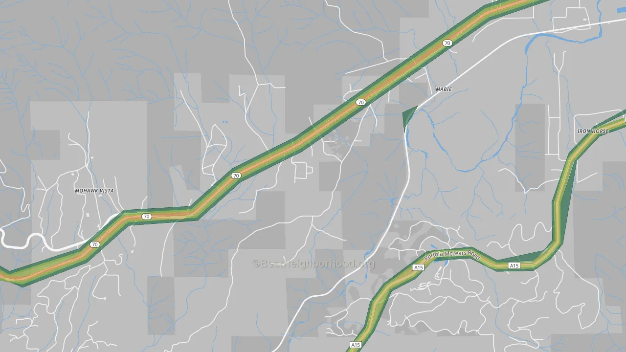 Mabie, CA Map of Noise Levels in Mabie