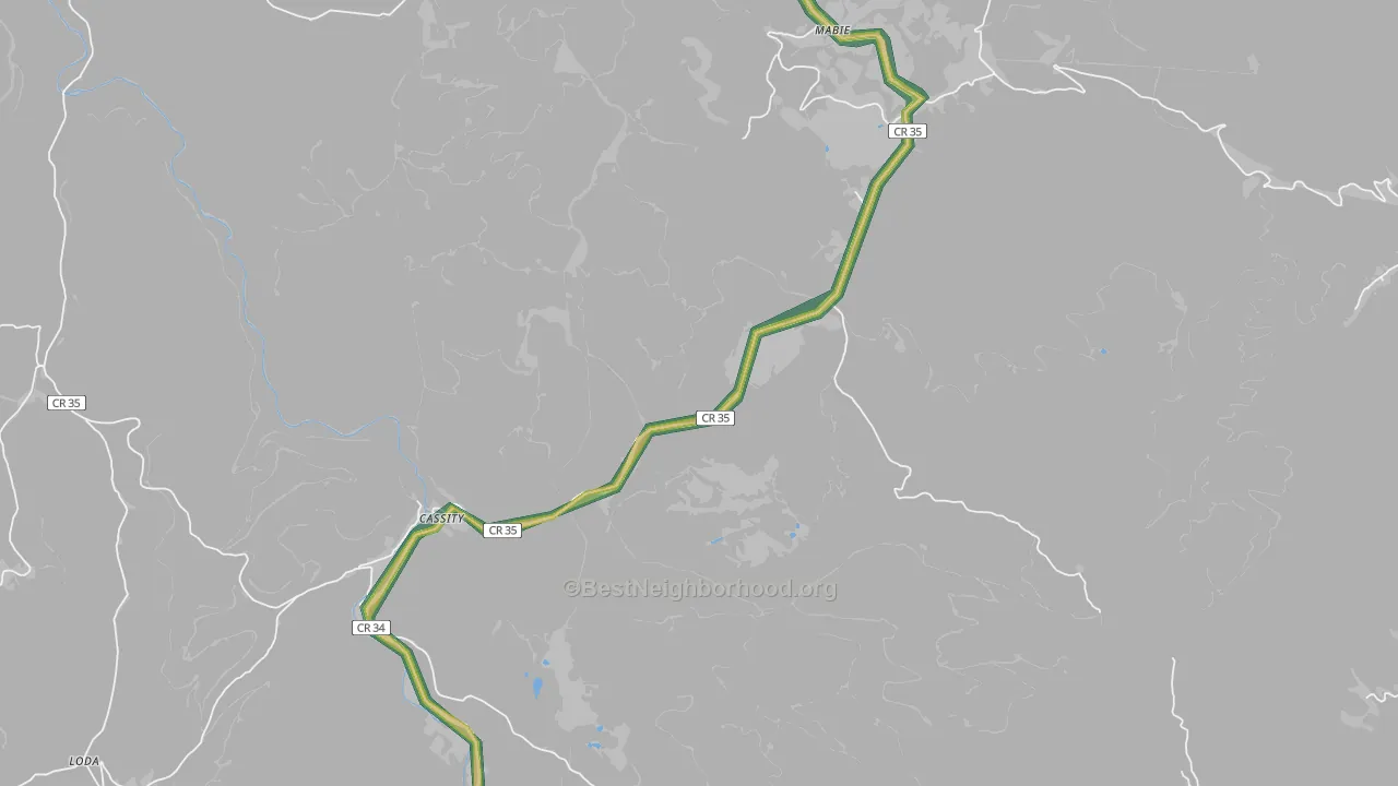Mabie, WV Map of Noise Levels in Mabie